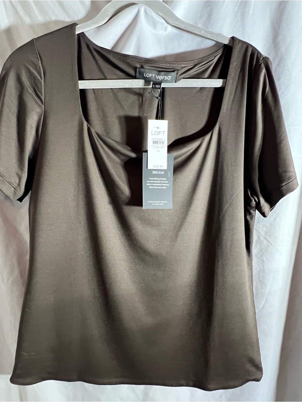 LOFT Versa Dark Brown Scoop Neck Short Sleeve Top